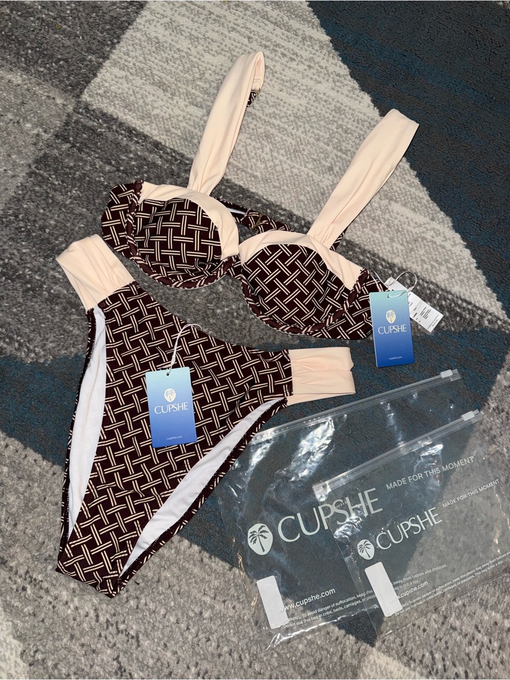 CUPSHE Brown Geometric Bikini set